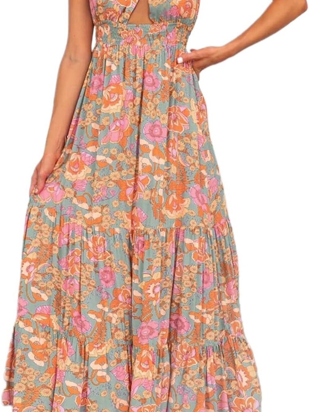 Floral Halter Maxi Dress in Pastel Pink